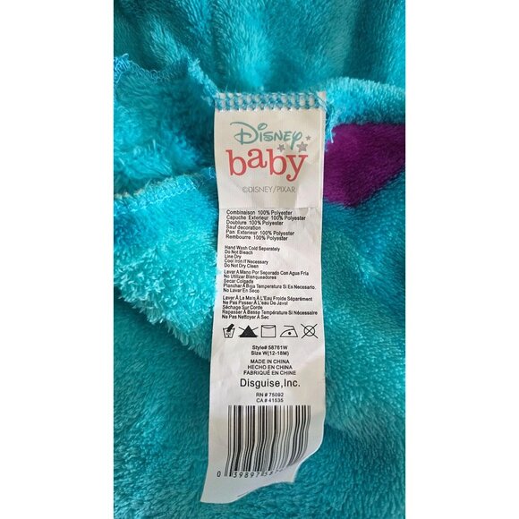 Disney Baby Monsters Inc Sully Costume Soft Feet Tail Hood Halloween 12-18 Month - Picture 3 of 5